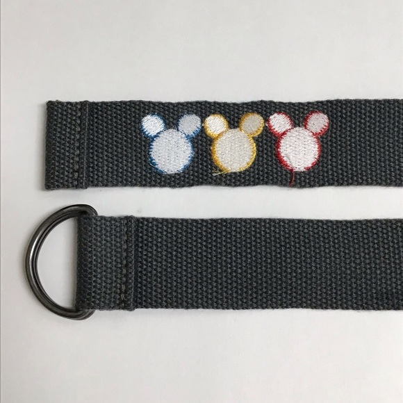 Disney Mickey Mouse Ears Embroidered Adult Belt SZ 42 XL Dark Gray D Ring Canvas - Picture 7 of 7